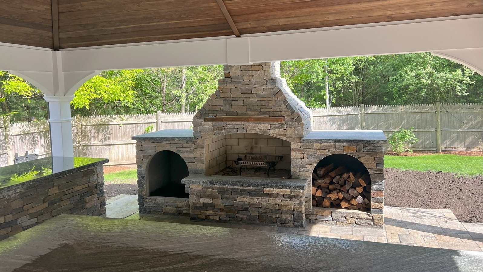 Outdoor Kitchen with Pergola Design & Construction in Wrentham, MA